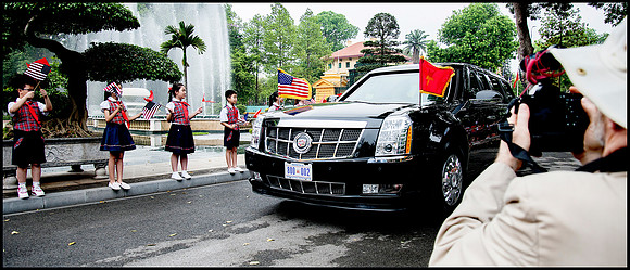The POTUS arrives in the "Beast" as his Limo is referred to